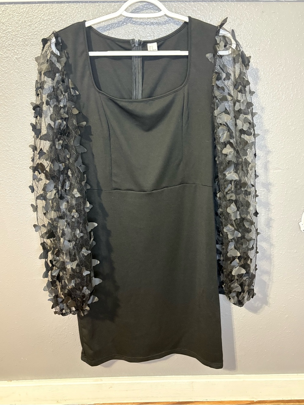 Black Dress with Sheer Floral Sleeves size XL (SKU 248)